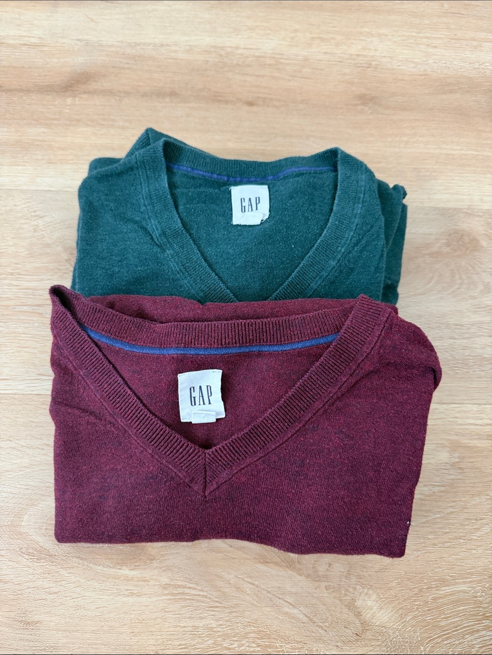 GAP V-Neck Sweater Duo in Burgundy and Forest Green